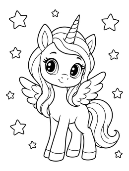Free printable Cute Baby Alicorn With Stars coloring page