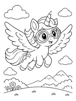 Free printable Cute Flying Alicorn With Aviator Goggles coloring page