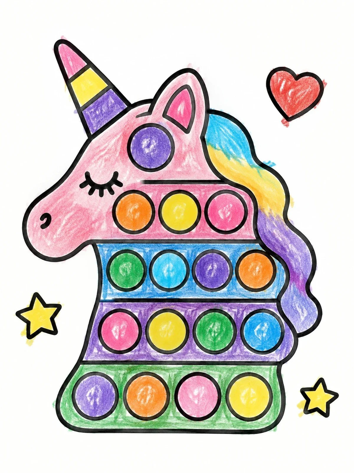 Colored example of the Unicorn Shaped Pop It Toy coloring page