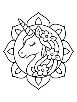 Free printable Unicorn Portrait Floral Mandala coloring page