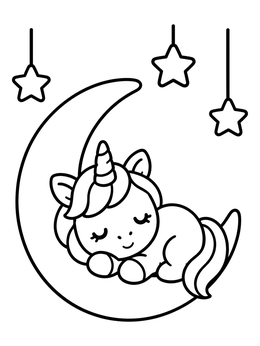 Free printable Sleeping Unicorn On Crescent Moon coloring page