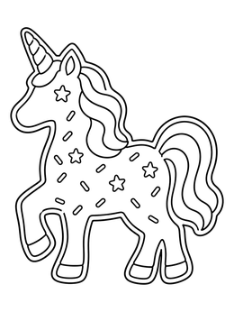 A sweet unicorn coloring page designed as a frosted cookie with sprinkles.