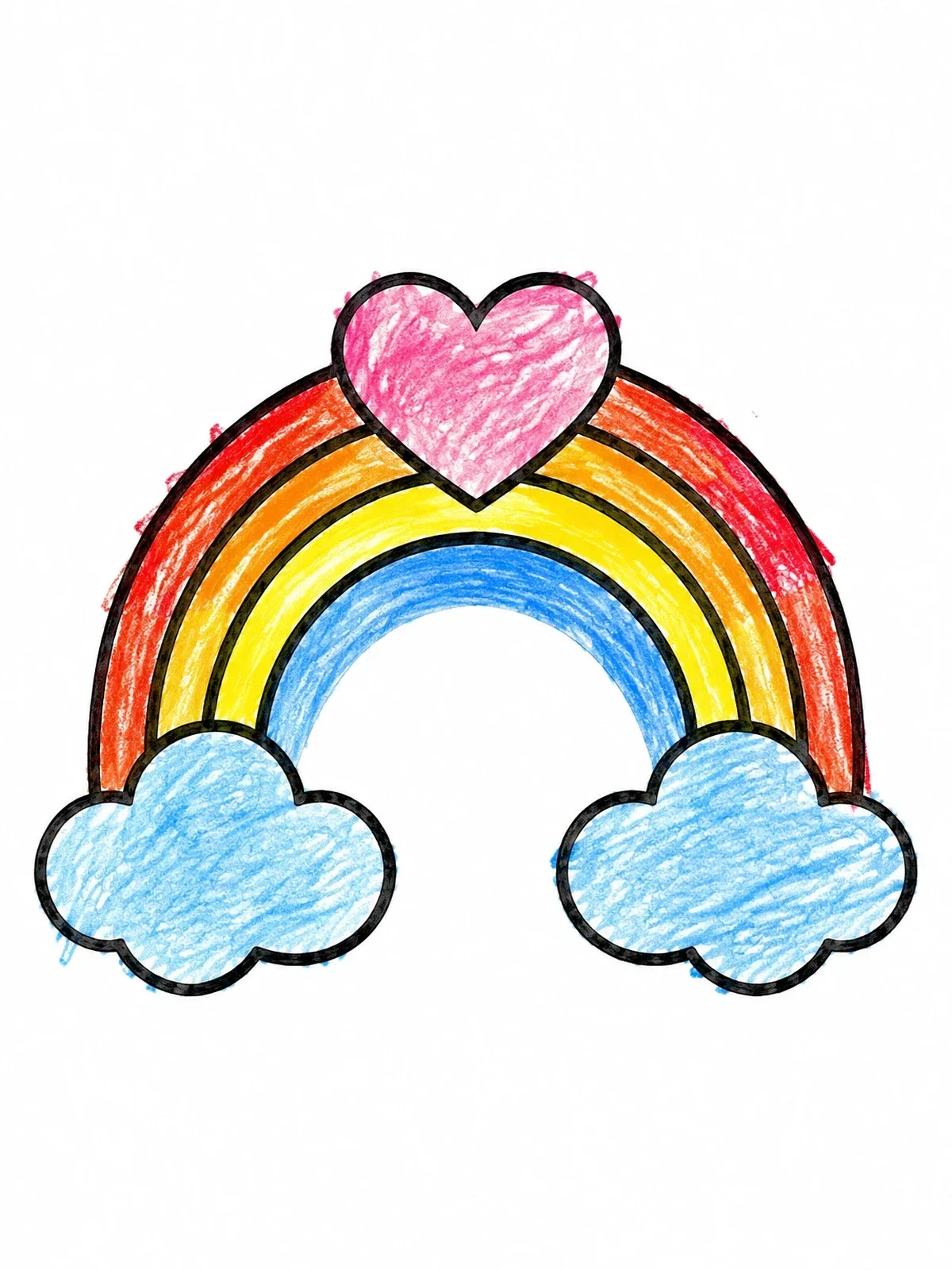 Colored example of the Rainbow With Heart And Clouds coloring page