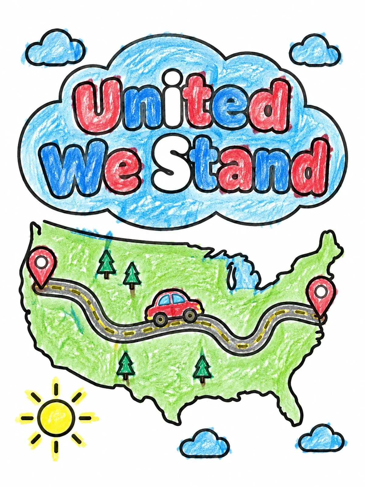 Colored example of the Cross Country Usa Road Trip coloring page