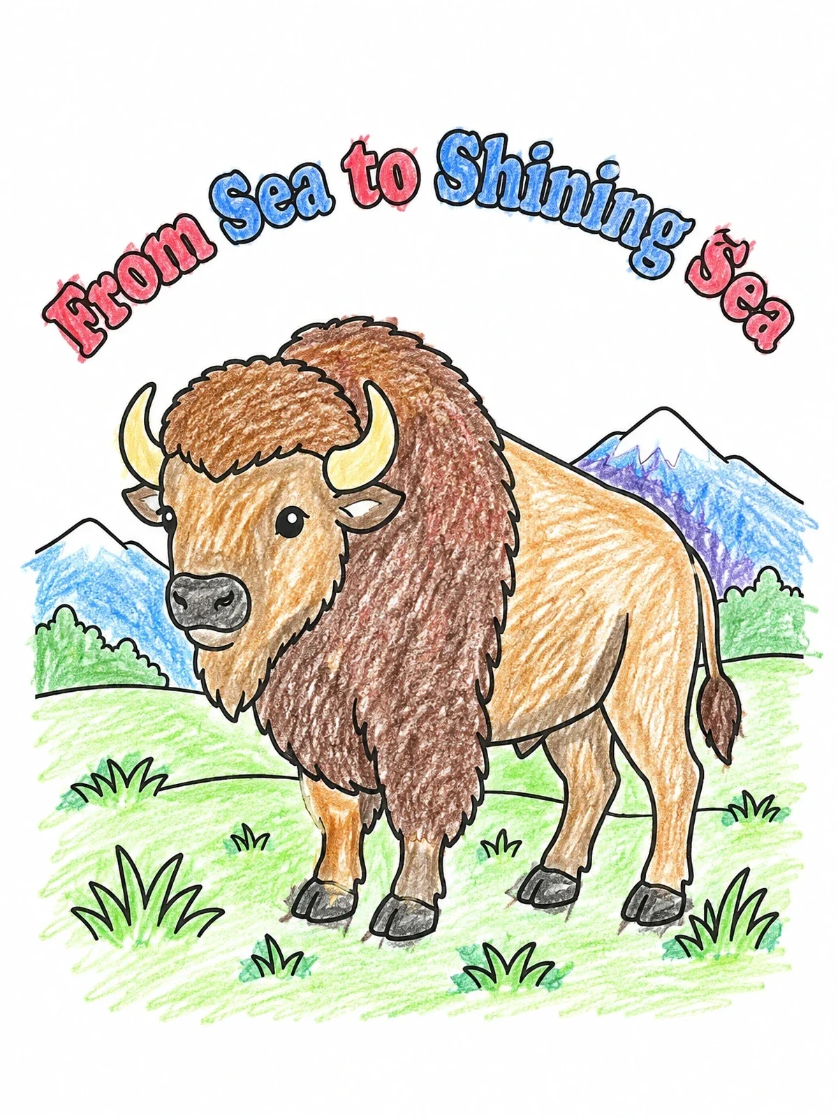 Colored example of the American Bison In The Mountains coloring page