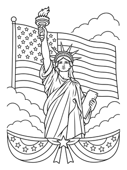 Free printable Statue Of Liberty And American Flag coloring page