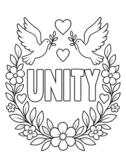 Free printable Unity Floral Wreath With Peace Doves coloring page