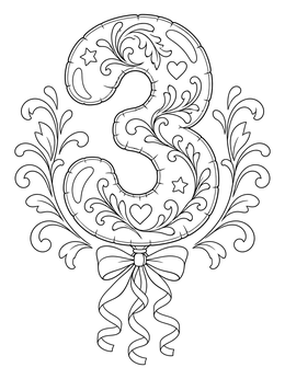 A decorative number three balloon on an upsherin coloring page.