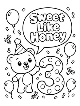 Free printable Teddy Bear Third Birthday Celebration coloring page