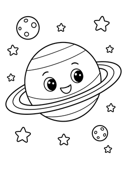 Free printable Cute Cartoon Ringed Planet In Space coloring page