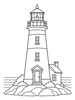 Free printable Coastal Lighthouse On Rocky Shore coloring page