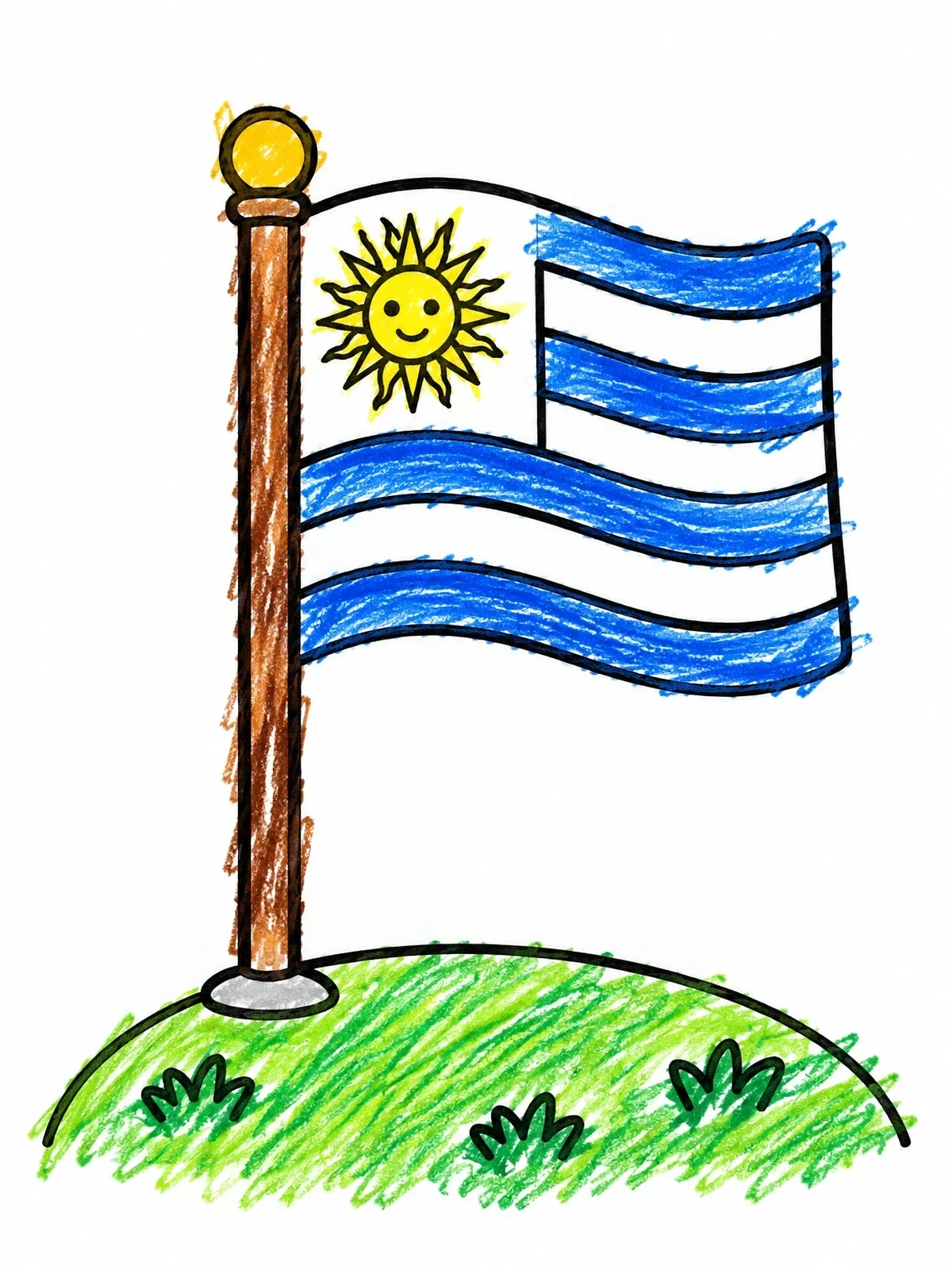 Colored example of the Uruguay Flag On A Hill coloring page