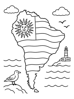 Free printable Uruguay Flag On South America Outline coloring page