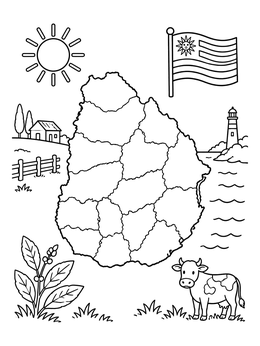 Free printable Uruguay Map With Flag And Cow coloring page