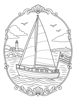 A sailboat near a lighthouse on this uruguay coloring page.