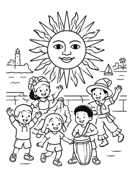 Free printable Sun Of May And Uruguayan Children coloring page