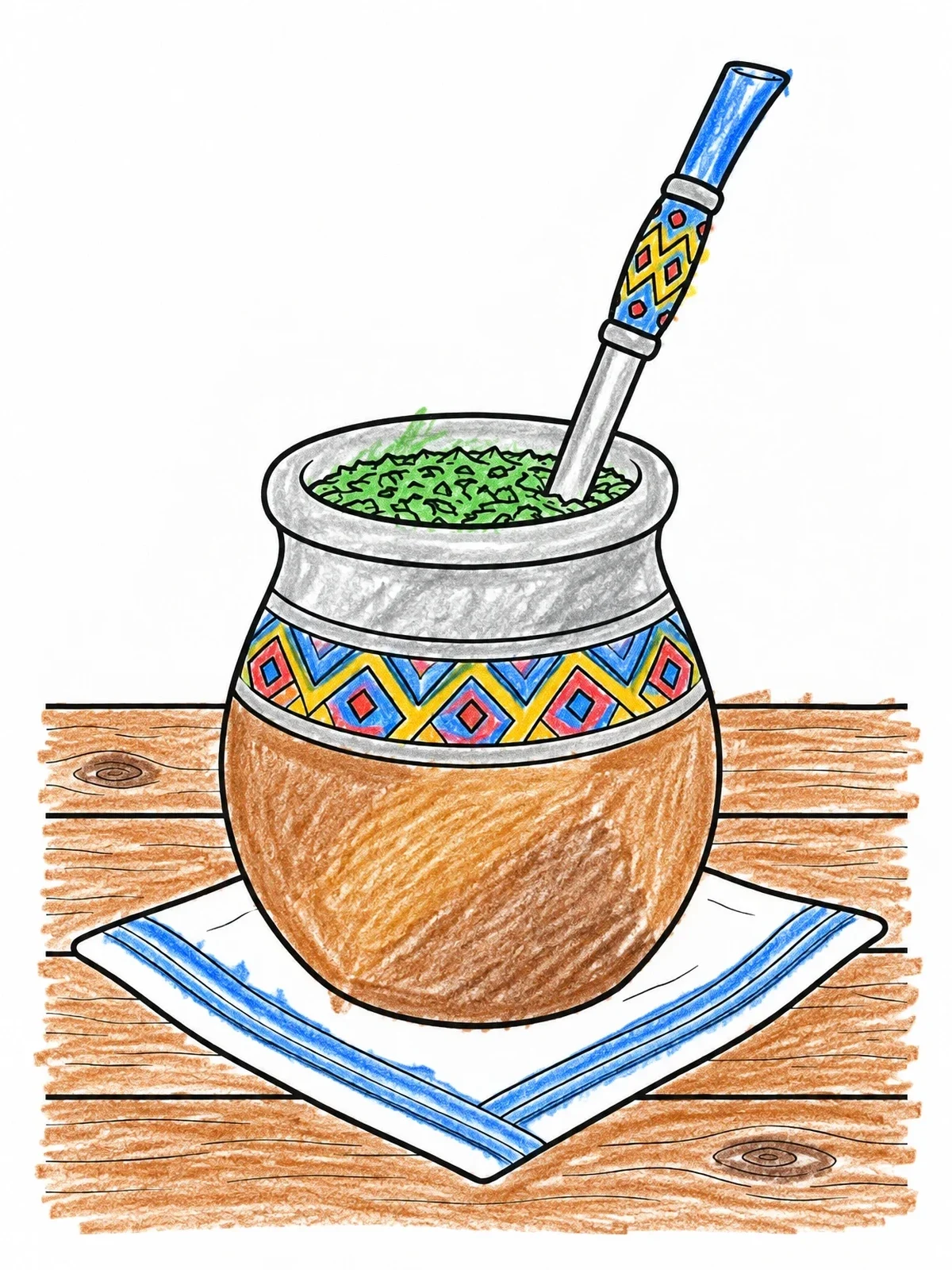 Colored example of the Traditional Yerba Mate Gourd coloring page
