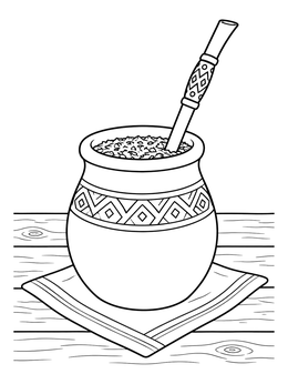 A decorative mate cup on a napkin in this uruguay coloring page.