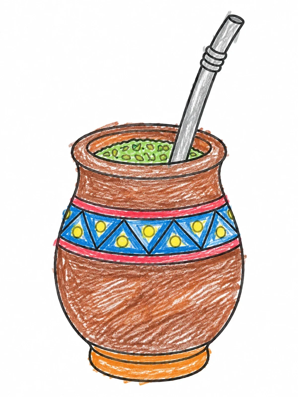 Colored example of the Traditional Mate Gourd And Bombilla coloring page