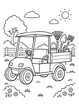 Free printable Utility Golf Cart With Tools coloring page