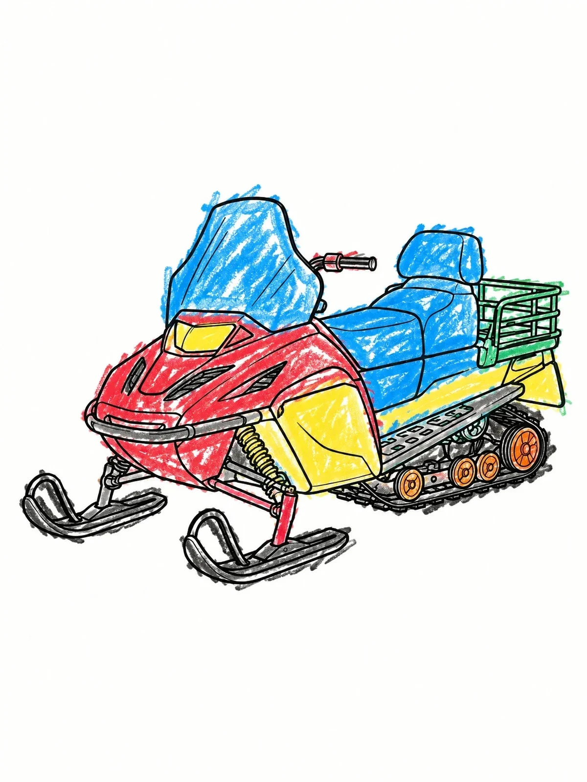 Colored example of the Utility Snowmobile With Cargo Rack coloring page