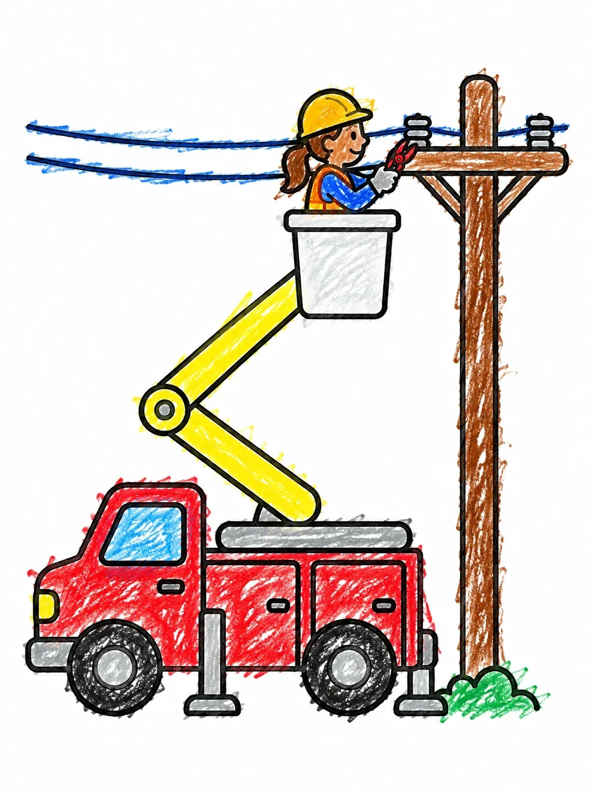 Colored example of the Utility Worker In Bucket Truck coloring page