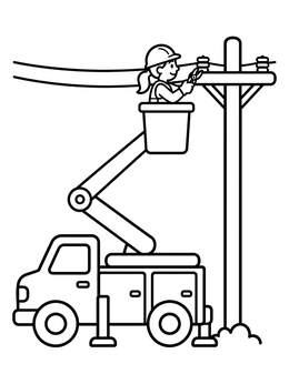 Free printable Utility Worker In Bucket Truck coloring page