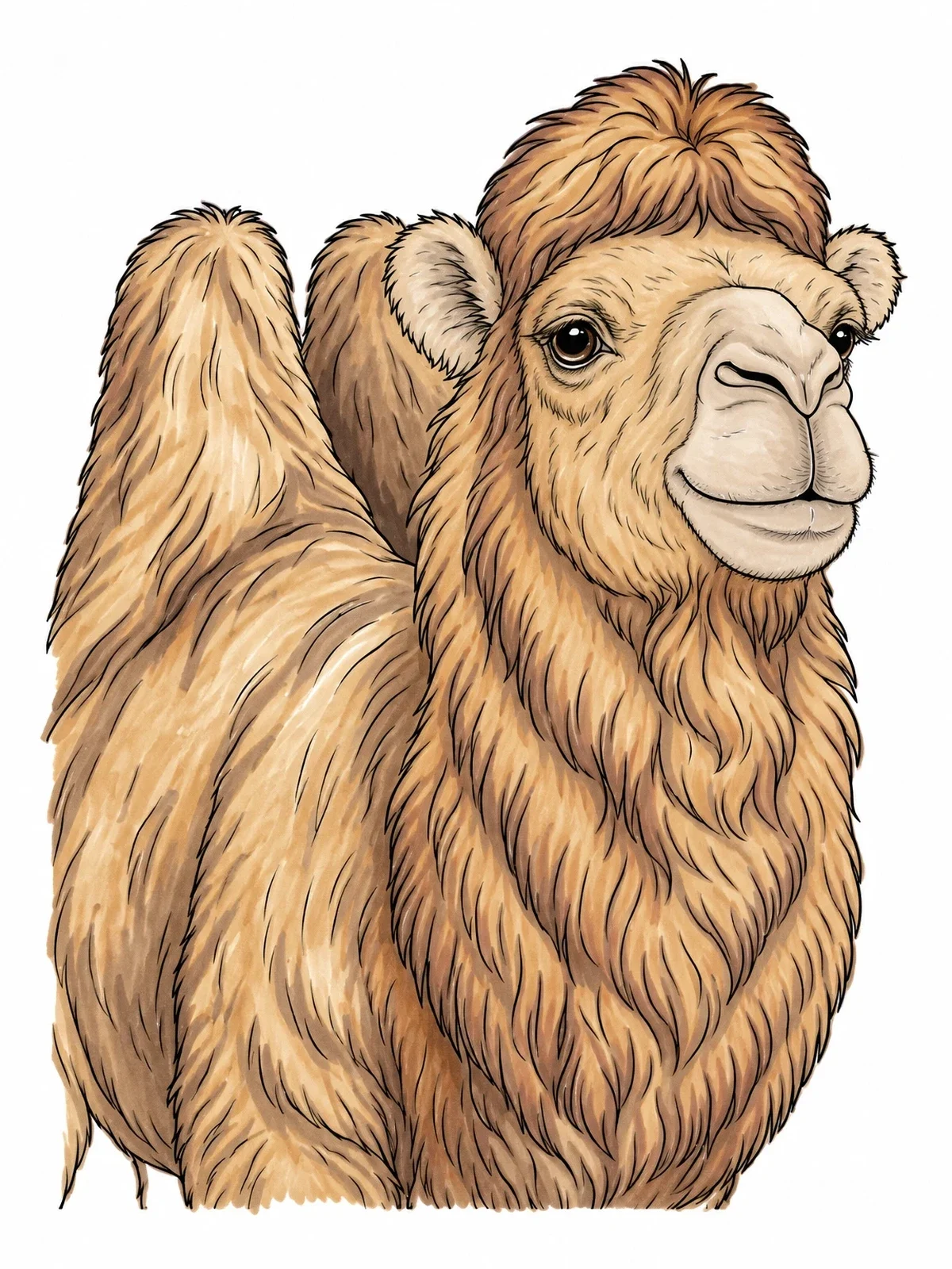 Colored example of the Bactrian Camel Portrait coloring page
