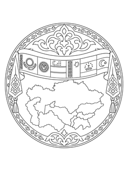 Free printable Central Asia Emblem With Regional Flags coloring page