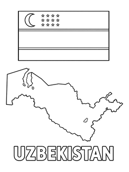 Free printable Uzbekistan Flag And Map Outline coloring page