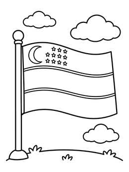 Free printable Uzbekistan Flag On A Pole coloring page