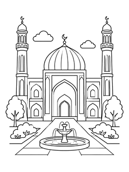 Free printable Grand Madrasah With Garden Fountain coloring page