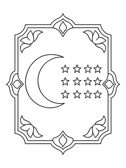 Free printable Uzbek Crescent Moon And Stars Frame coloring page