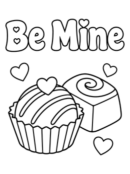Free printable Be Mine Chocolate Truffles And Hearts coloring page