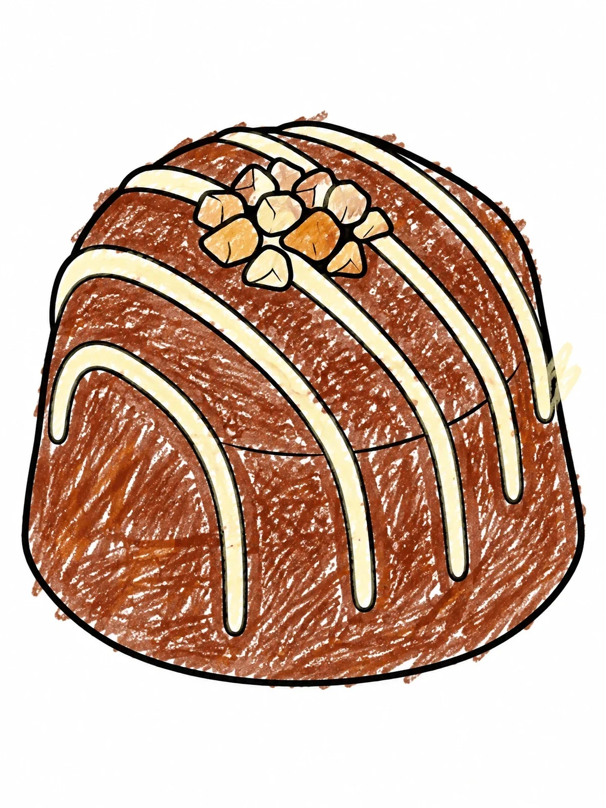 Colored example of the Drizzled Chocolate Praline With Nuts coloring page