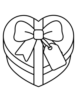 Free printable Heart Chocolate Box With Bow coloring page