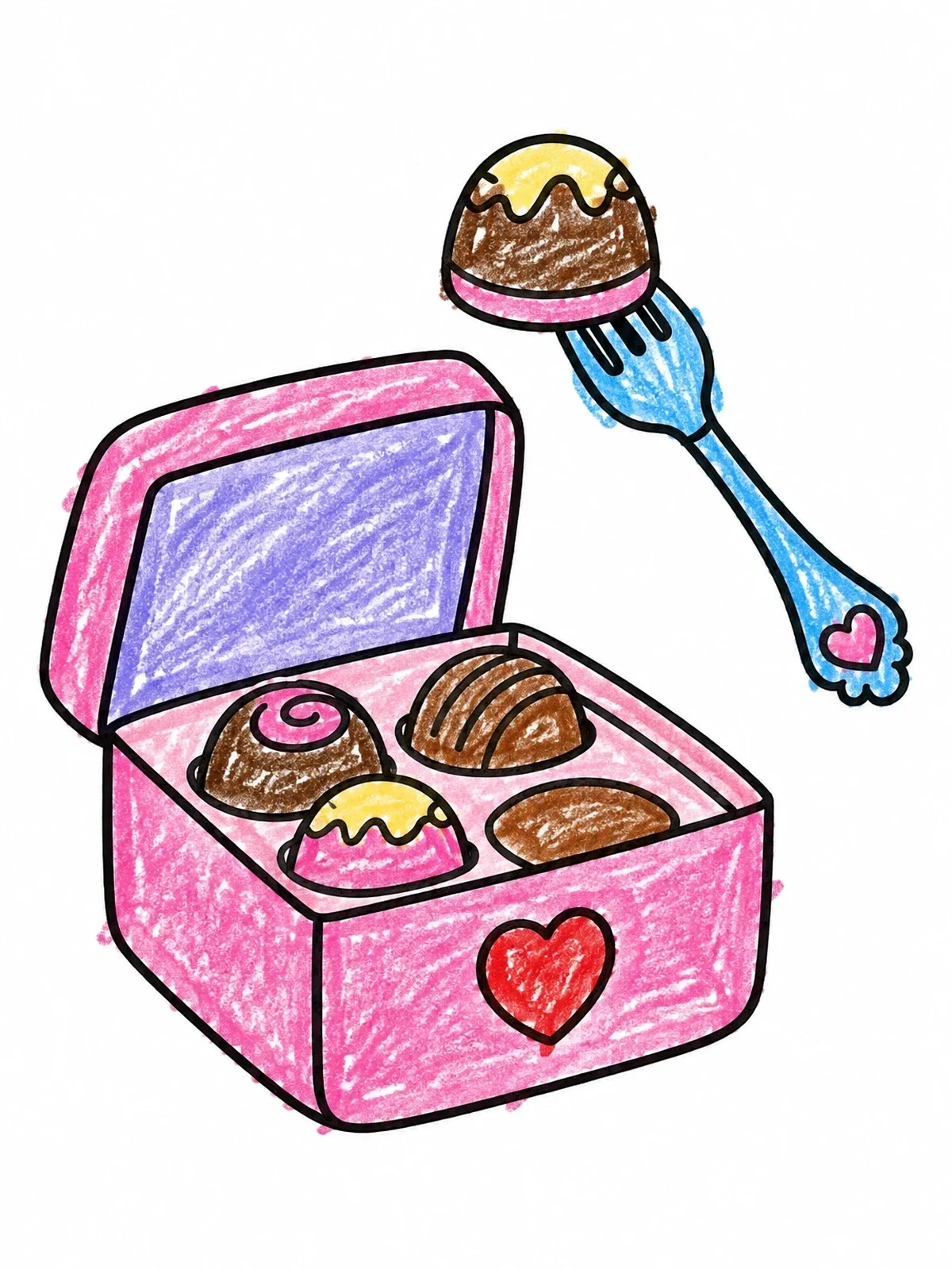 Colored example of the Sweet Chocolates In Heart Box coloring page