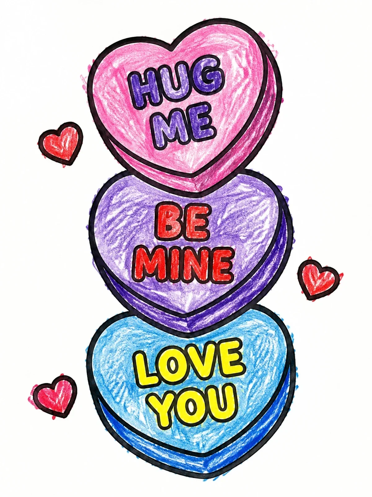 Colored example of the Sweet Conversation Candy Hearts Stack coloring page