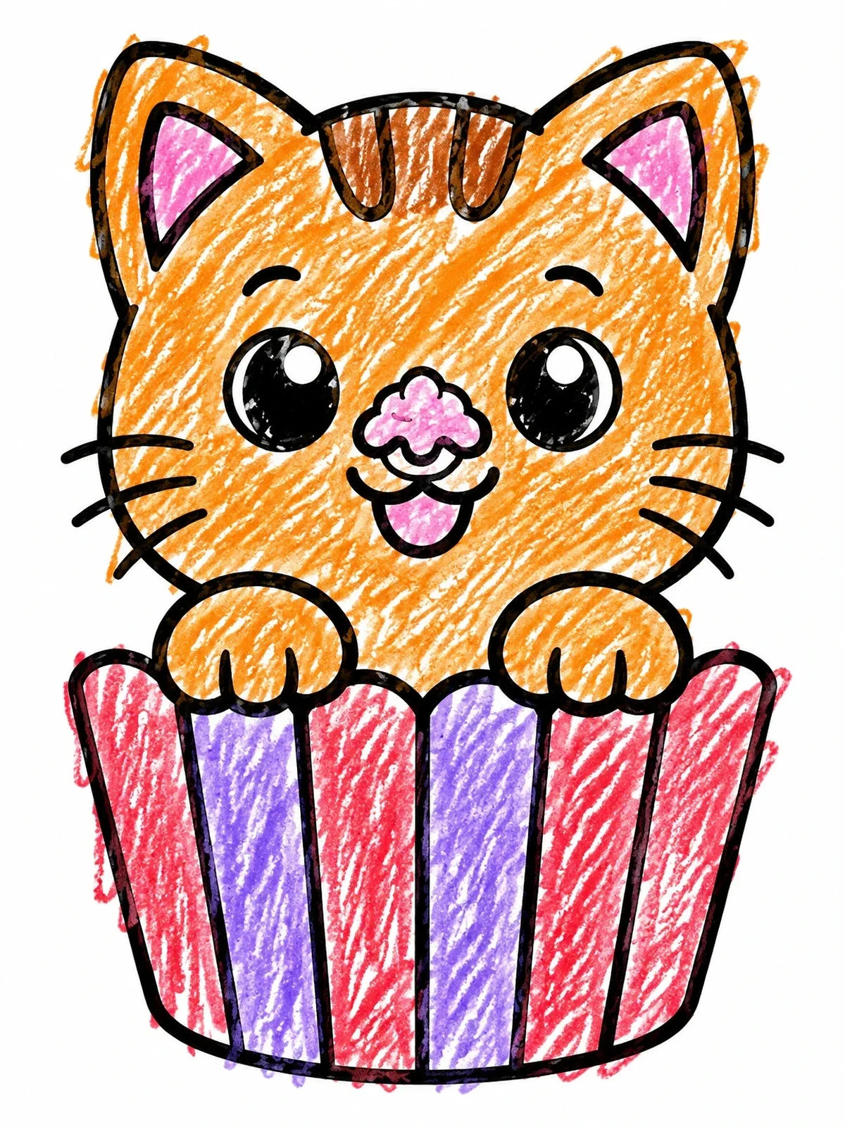 Colored example of the Cute Kitten In Cupcake Liner coloring page