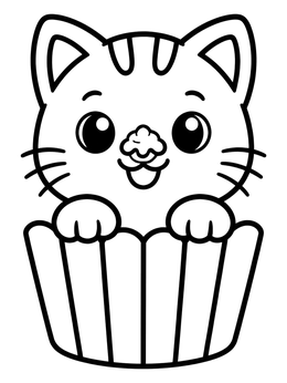 Free printable Cute Kitten In Cupcake Liner coloring page