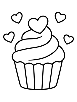 Free printable Valentine Heart Cupcake With Floating Hearts coloring page