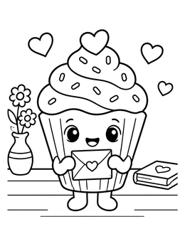 Free printable Sweet Cupcake With Love Letter coloring page