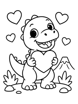 Free printable Cute Baby Dinosaur Holding Heart coloring page