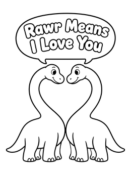 Free printable Sweet Dinosaurs In Love coloring page