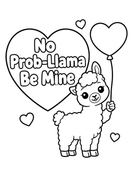 Free printable Cute Valentine Llama With Heart Balloon coloring page
