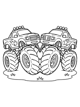 Free printable Monster Trucks Making A Heart coloring page