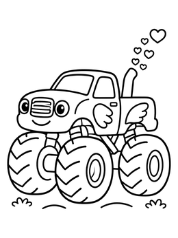 Free printable Valentine Monster Truck With Wings coloring page