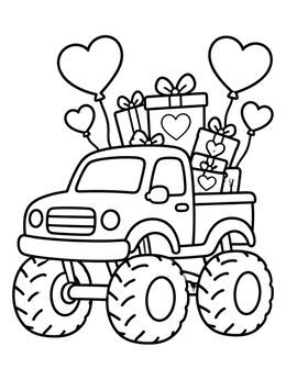 Free printable Valentine Monster Truck With Gifts coloring page