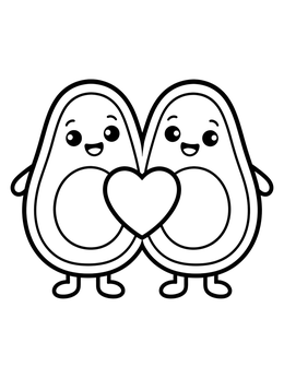 Free printable Cute Avocado Couple In Love coloring page