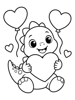 Free printable Cute Baby Dinosaur With Valentine Heart coloring page